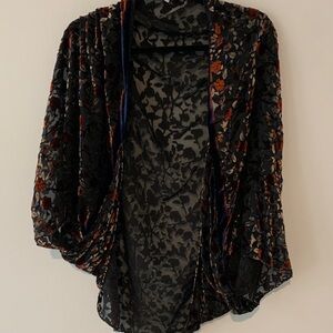 A New Day Black and Blue Velvet Kimono vest Osfa velvet burnout fabric fall